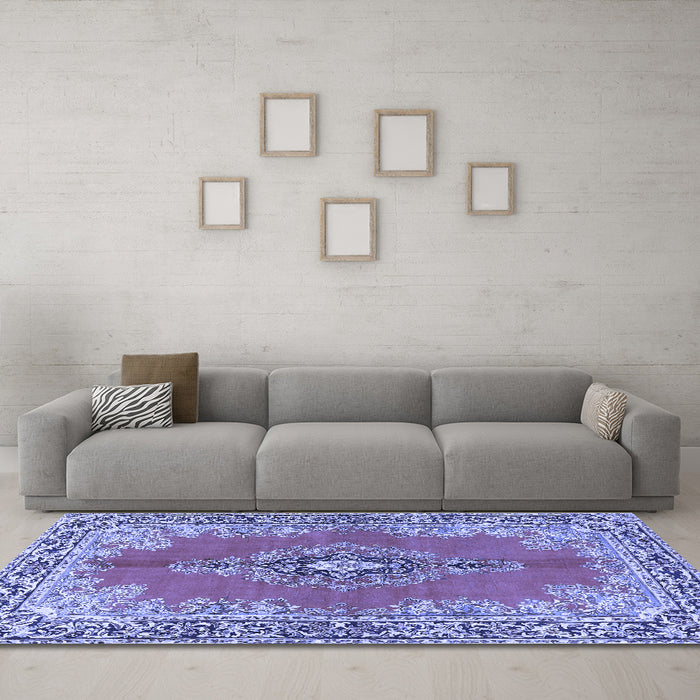 Machine Washable Persian Blue Traditional Rug in a Living Room, wshtr4223blu