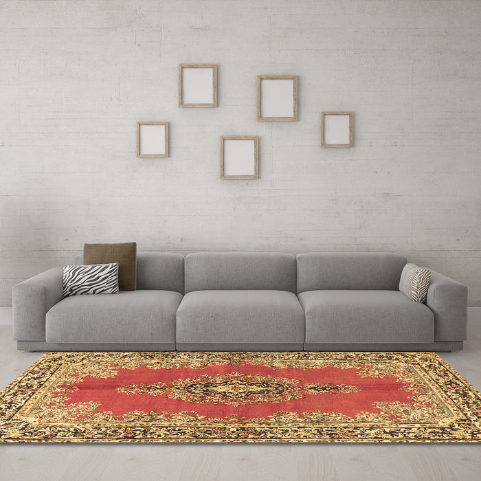 Machine Washable Persian Brown Traditional Rug in a Living Room,, wshtr4223brn