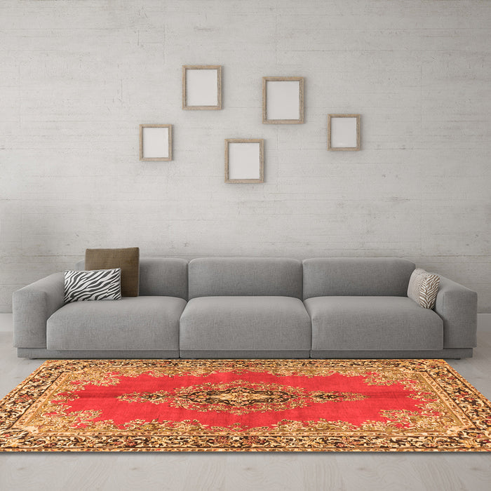 Machine Washable Persian Orange Traditional Area Rugs in a Living Room, wshtr4223org