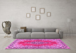 Machine Washable Persian Pink Traditional Rug in a Living Room, wshtr4223pnk