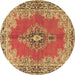 Round Machine Washable Persian Brown Traditional Rug, wshtr4223brn