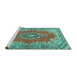 Sideview of Machine Washable Persian Turquoise Traditional Area Rugs, wshtr4223turq
