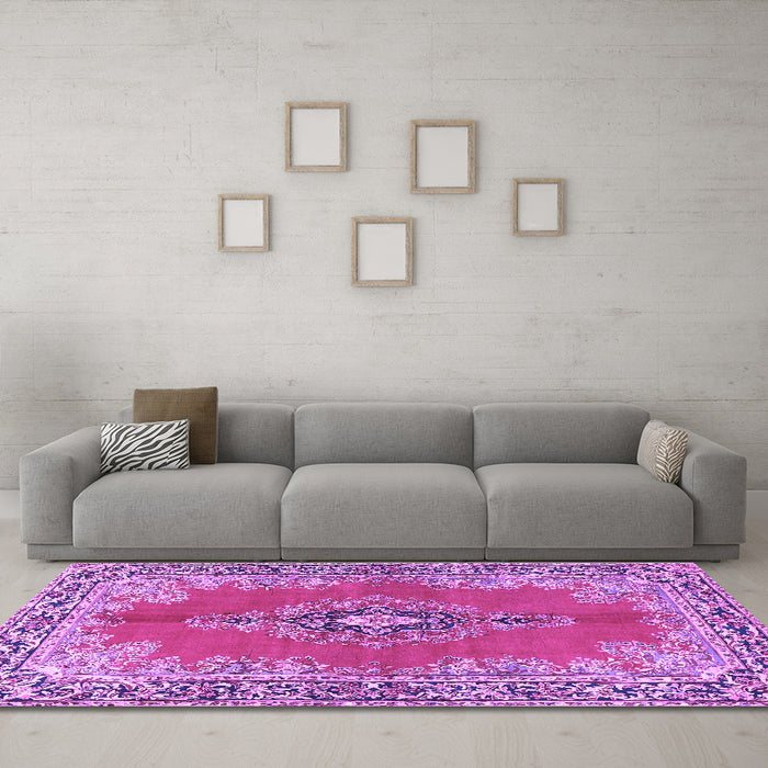 Machine Washable Persian Purple Traditional Area Rugs in a Living Room, wshtr4223pur