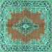 Square Machine Washable Persian Turquoise Traditional Area Rugs, wshtr4223turq