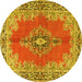 Round Machine Washable Persian Yellow Traditional Rug, wshtr4223yw