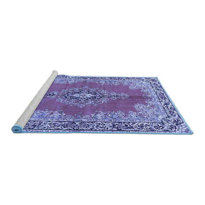 Sideview of Machine Washable Persian Blue Traditional Rug, wshtr4223blu