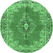 Round Machine Washable Persian Emerald Green Traditional Area Rugs, wshtr4223emgrn