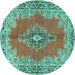 Round Machine Washable Persian Turquoise Traditional Area Rugs, wshtr4223turq