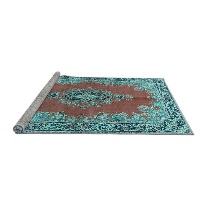 Sideview of Machine Washable Persian Light Blue Traditional Rug, wshtr4223lblu