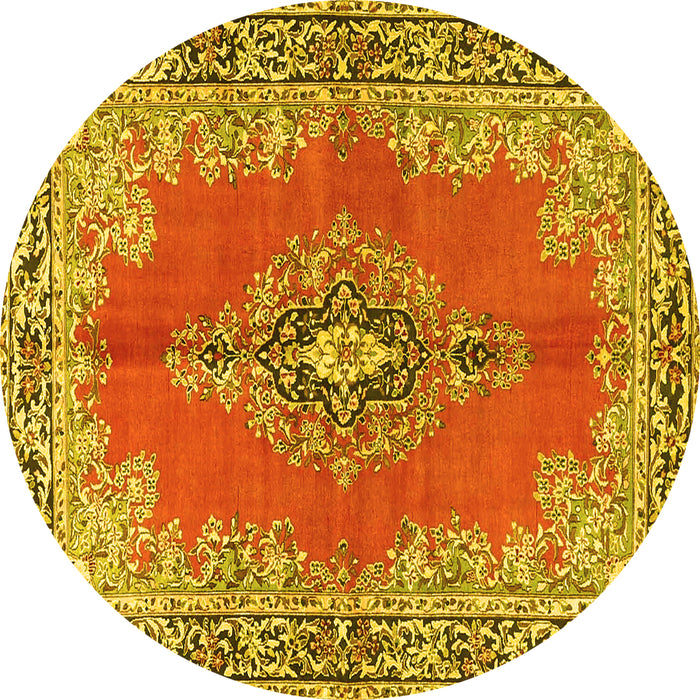 Round Persian Yellow Traditional Rug, tr4223yw