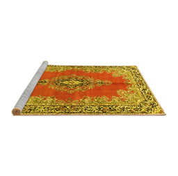 Sideview of Machine Washable Persian Yellow Traditional Rug, wshtr4223yw