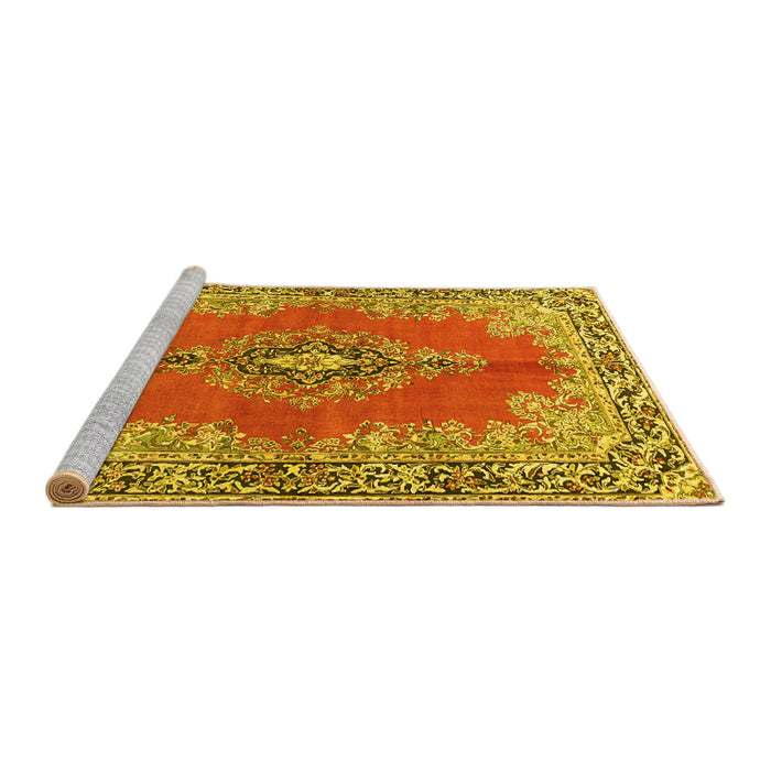 Sideview of Machine Washable Persian Yellow Traditional Rug, wshtr4223yw