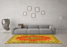 Machine Washable Persian Yellow Traditional Rug in a Living Room, wshtr4223yw