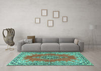 Machine Washable Persian Turquoise Traditional Rug, wshtr4223turq