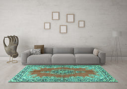 Machine Washable Persian Turquoise Traditional Area Rugs in a Living Room,, wshtr4223turq