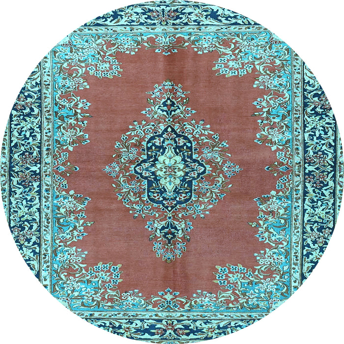 Round Machine Washable Persian Light Blue Traditional Rug, wshtr4223lblu