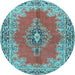 Round Machine Washable Persian Light Blue Traditional Rug, wshtr4223lblu