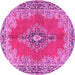 Round Machine Washable Persian Pink Traditional Rug, wshtr4223pnk