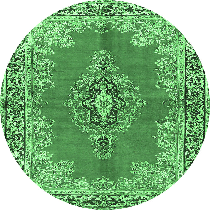 Round Persian Emerald Green Traditional Rug, tr4223emgrn