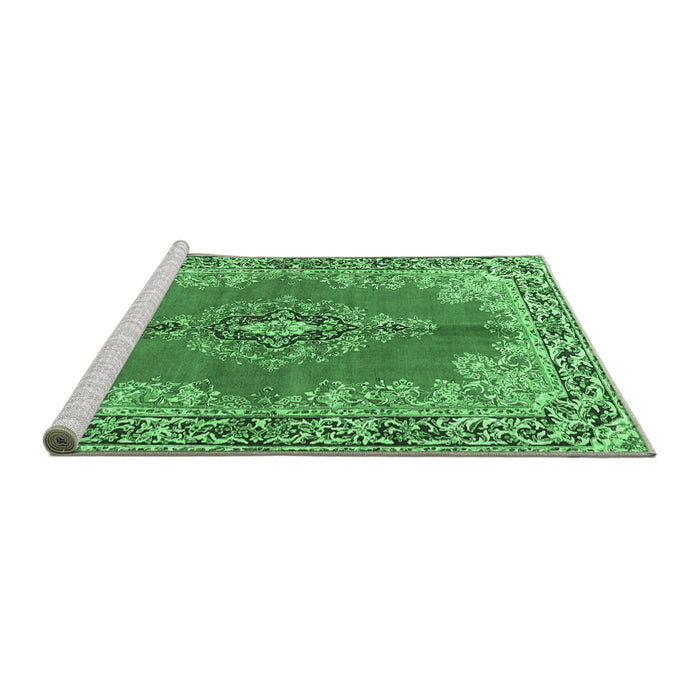 Sideview of Machine Washable Persian Emerald Green Traditional Area Rugs, wshtr4223emgrn