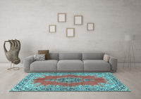 Machine Washable Persian Light Blue Traditional Rug, wshtr4223lblu