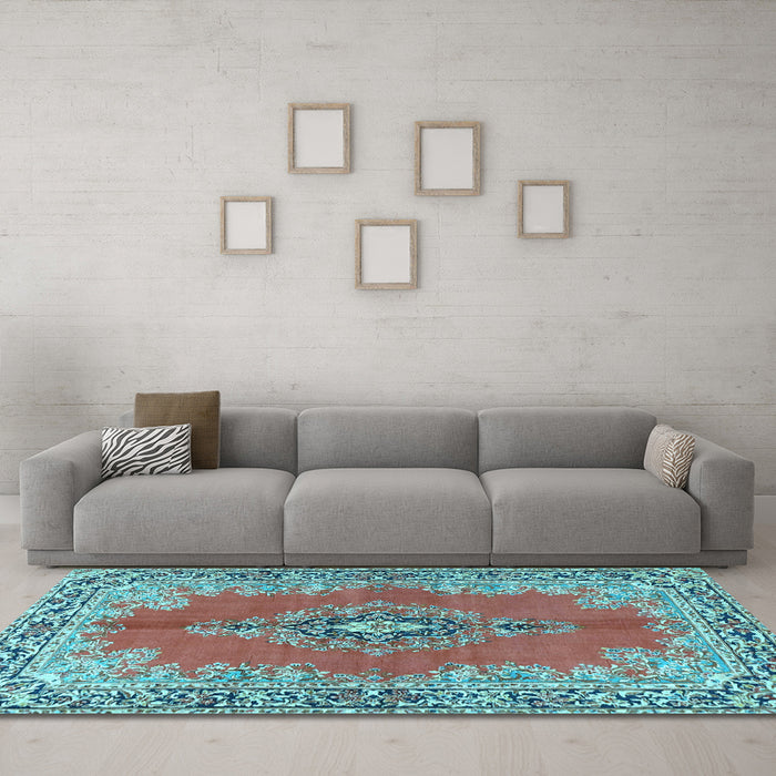Machine Washable Persian Light Blue Traditional Rug in a Living Room, wshtr4223lblu