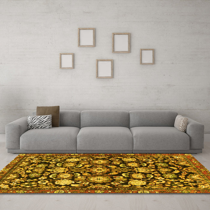 Machine Washable Persian Yellow Traditional Rug in a Living Room, wshtr4224yw