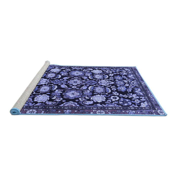 Sideview of Machine Washable Persian Blue Traditional Rug, wshtr4224blu
