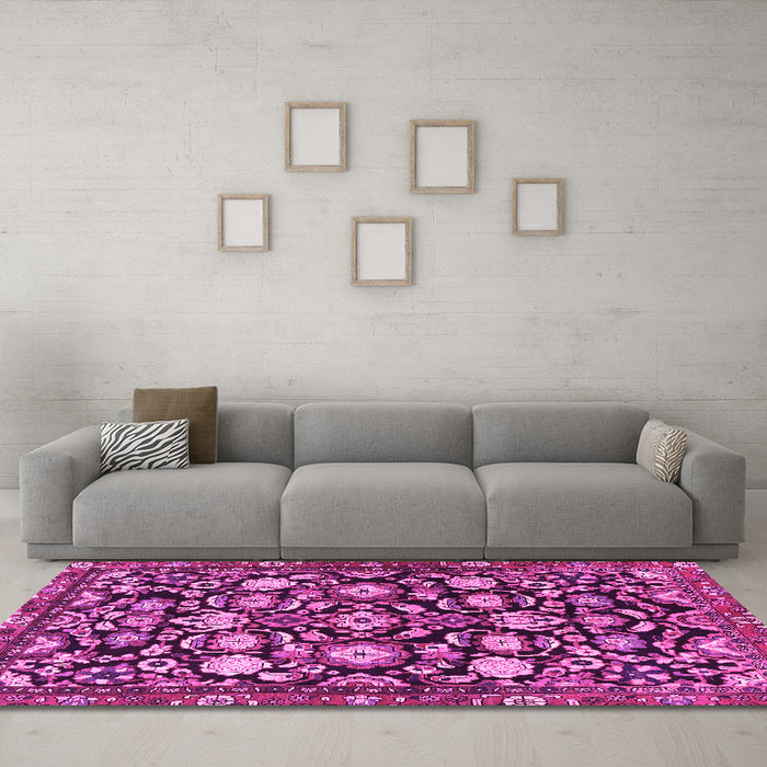 Machine Washable Persian Pink Traditional Rug in a Living Room, wshtr4224pnk
