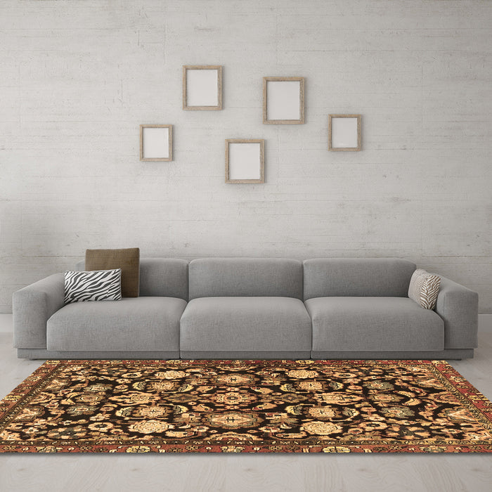 Machine Washable Persian Brown Traditional Rug in a Living Room,, wshtr4224brn