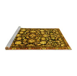 Sideview of Machine Washable Persian Yellow Traditional Rug, wshtr4224yw