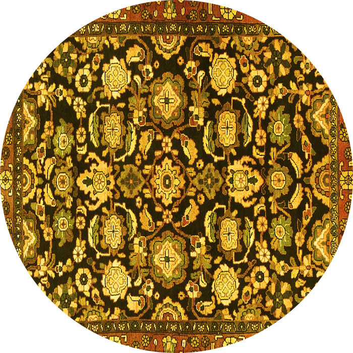Round Persian Yellow Traditional Rug, tr4224yw