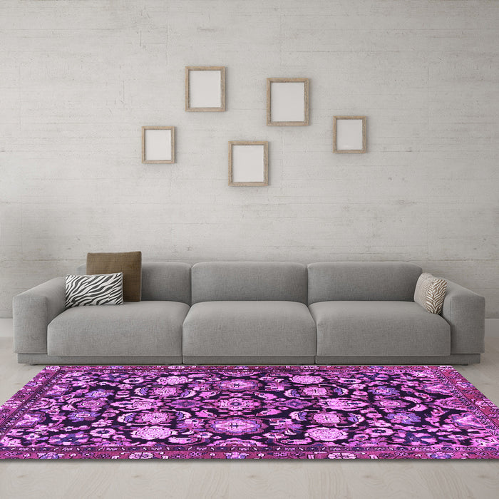 Machine Washable Persian Purple Traditional Area Rugs in a Living Room, wshtr4224pur
