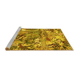 Sideview of Machine Washable Animal Yellow Traditional Rug, wshtr4225yw