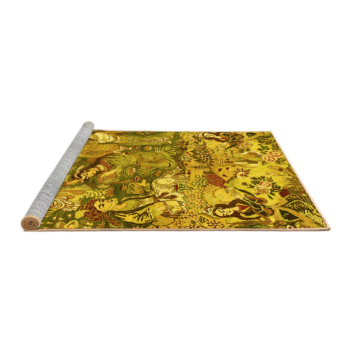 Sideview of Machine Washable Animal Yellow Traditional Rug, wshtr4225yw