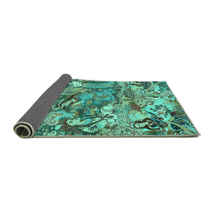 Sideview of Animal Turquoise Traditional Rug, tr4225turq
