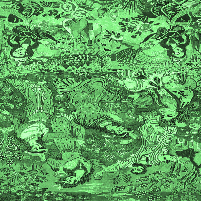 Square Machine Washable Animal Emerald Green Traditional Area Rugs, wshtr4225emgrn