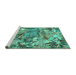 Sideview of Machine Washable Animal Turquoise Traditional Area Rugs, wshtr4225turq