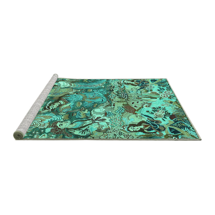Sideview of Machine Washable Animal Turquoise Traditional Area Rugs, wshtr4225turq