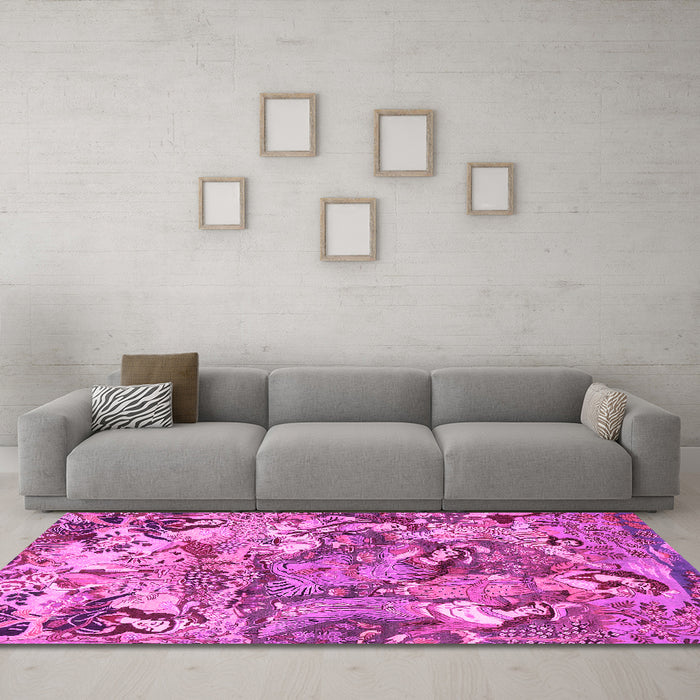 Machine Washable Animal Pink Traditional Rug in a Living Room, wshtr4225pnk