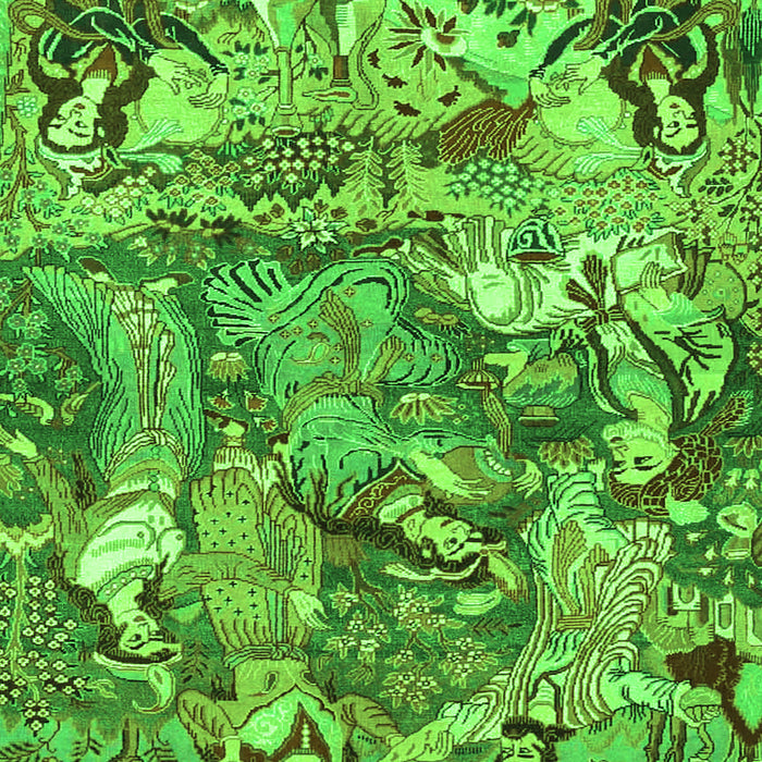 Serging Thickness of Machine Washable Animal Green Traditional Area Rugs, wshtr4225grn