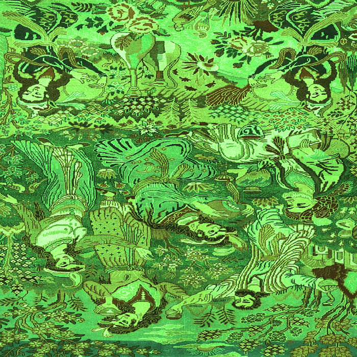 Round Machine Washable Animal Green Traditional Area Rugs, wshtr4225grn