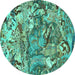 Round Animal Turquoise Traditional Rug, tr4225turq