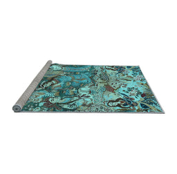Sideview of Machine Washable Animal Light Blue Traditional Rug, wshtr4225lblu