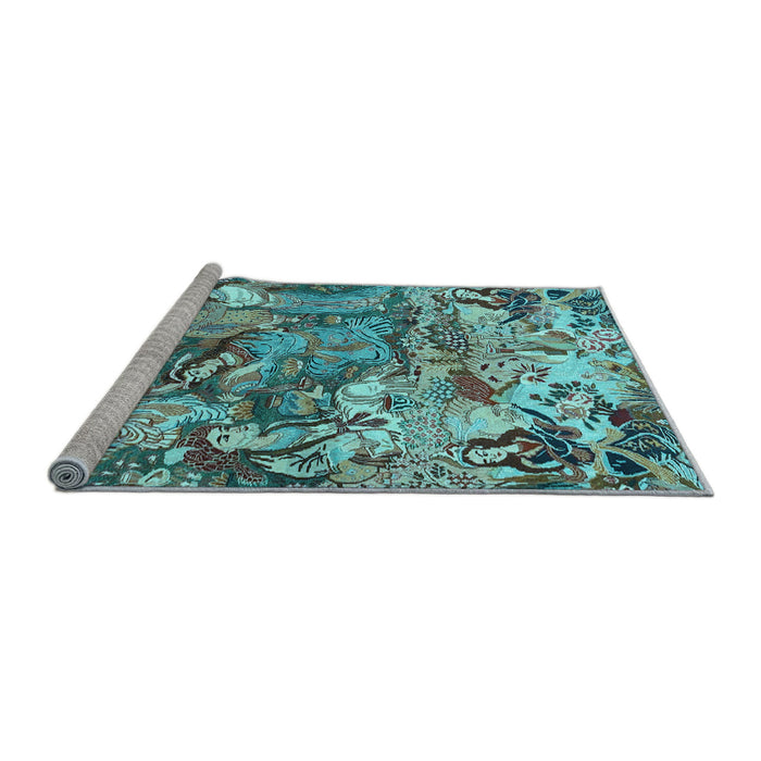 Sideview of Machine Washable Animal Light Blue Traditional Rug, wshtr4225lblu