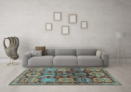 Machine Washable Persian Light Blue Traditional Rug in a Living Room, wshtr4226lblu