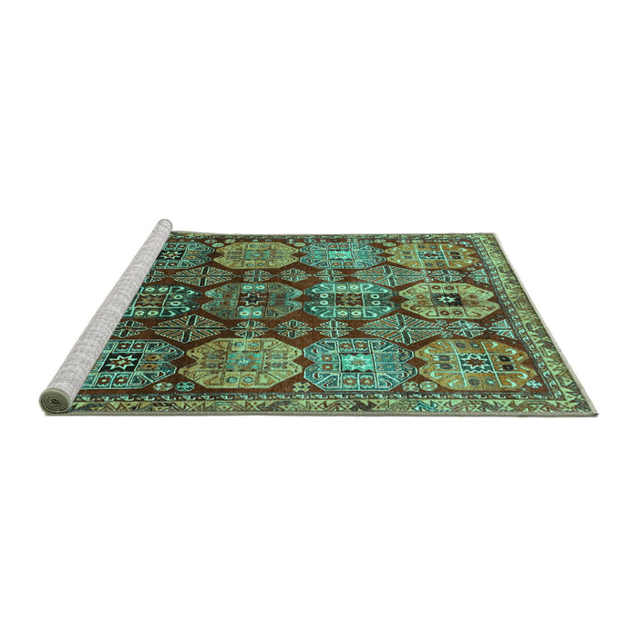 Sideview of Machine Washable Persian Turquoise Traditional Area Rugs, wshtr4226turq