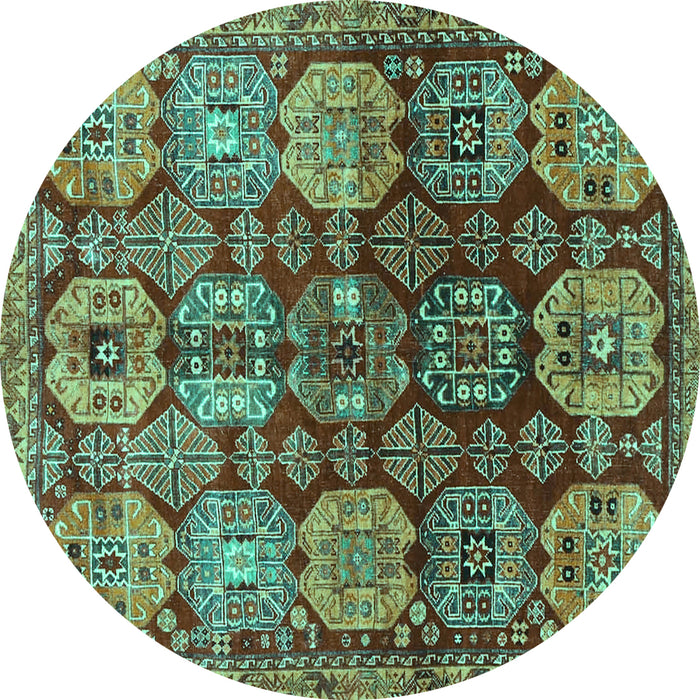 Round Machine Washable Persian Turquoise Traditional Area Rugs, wshtr4226turq