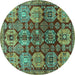 Round Machine Washable Persian Turquoise Traditional Area Rugs, wshtr4226turq