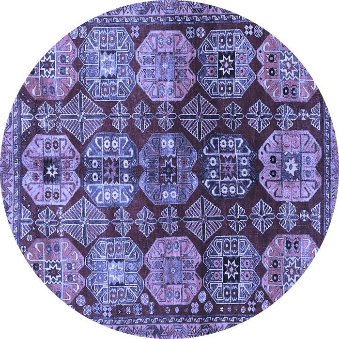 Round Machine Washable Persian Blue Traditional Rug, wshtr4226blu